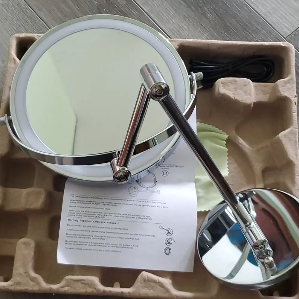 8 INCH LED WALL MOUNTED RECHARGEABLE MAKEUP MIRROR